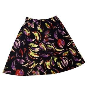 Made in Heaven XL A-Line Skirt Black Multicolor Abstract Floral‎ Leaf Print USA